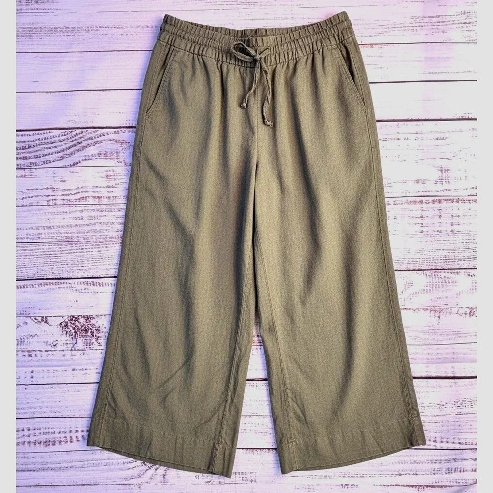 Linen Blend Wide Leg Crop Pants Banana Republic S Olive Green Coastal Earthy